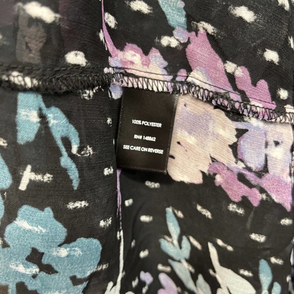 Torrid 1 Ruffle Kimono Shirt Floral Swiss Dot Black Purple SS Sheer boho B84 - Picture 15 of 16